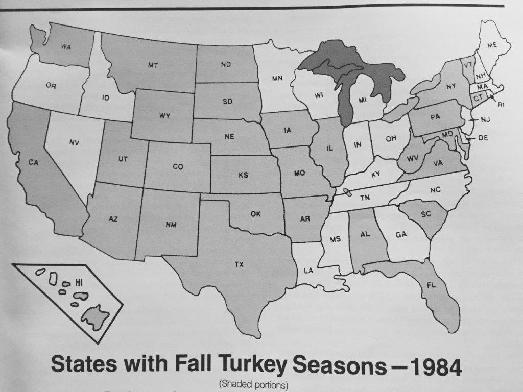 1984 map of fall turkey hunting states