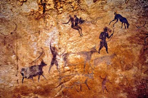 Virginia cave painting of turkey hunter with dog