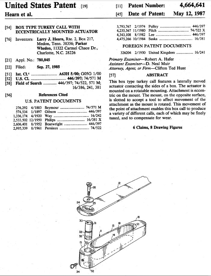 Larry Hearn & Parker Whedon box call patent