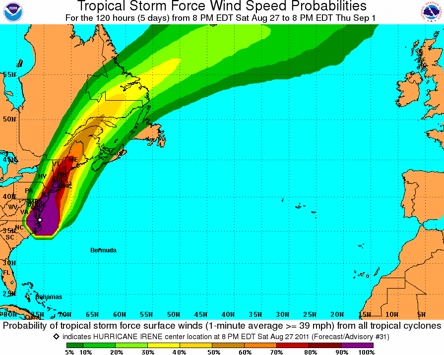 Hurricnae Irene Wind Speed Map