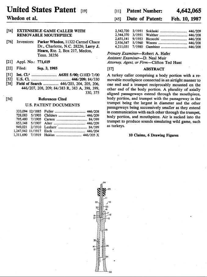 Parker Whedon & Larry Hearn Trumpet Call Patent